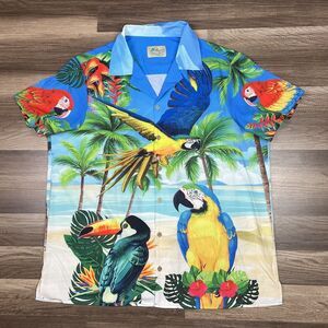 Y2K Royaura Men's Tropical Parrots Casual Printed Hawaiian Vacation Sz 2XL